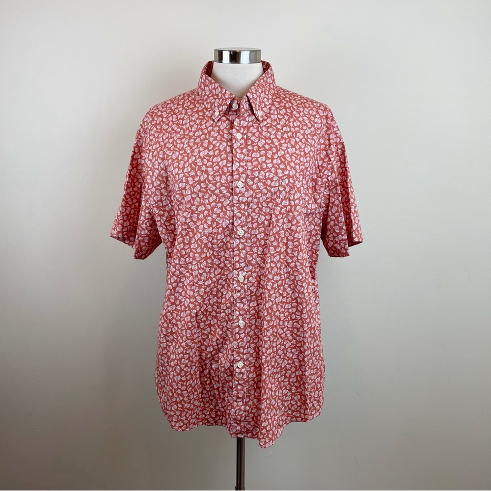 Jos. A. Bank Slim Fit Orange Tropical Sea Turtle Sea Shell Button Up Shirt XL